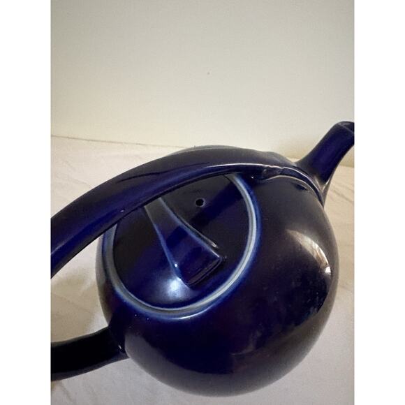 MCM Vintage Hall China Teapot Cobalt Blue Glo Airflow Art Deco 6 Cup - Picture 7 of 11